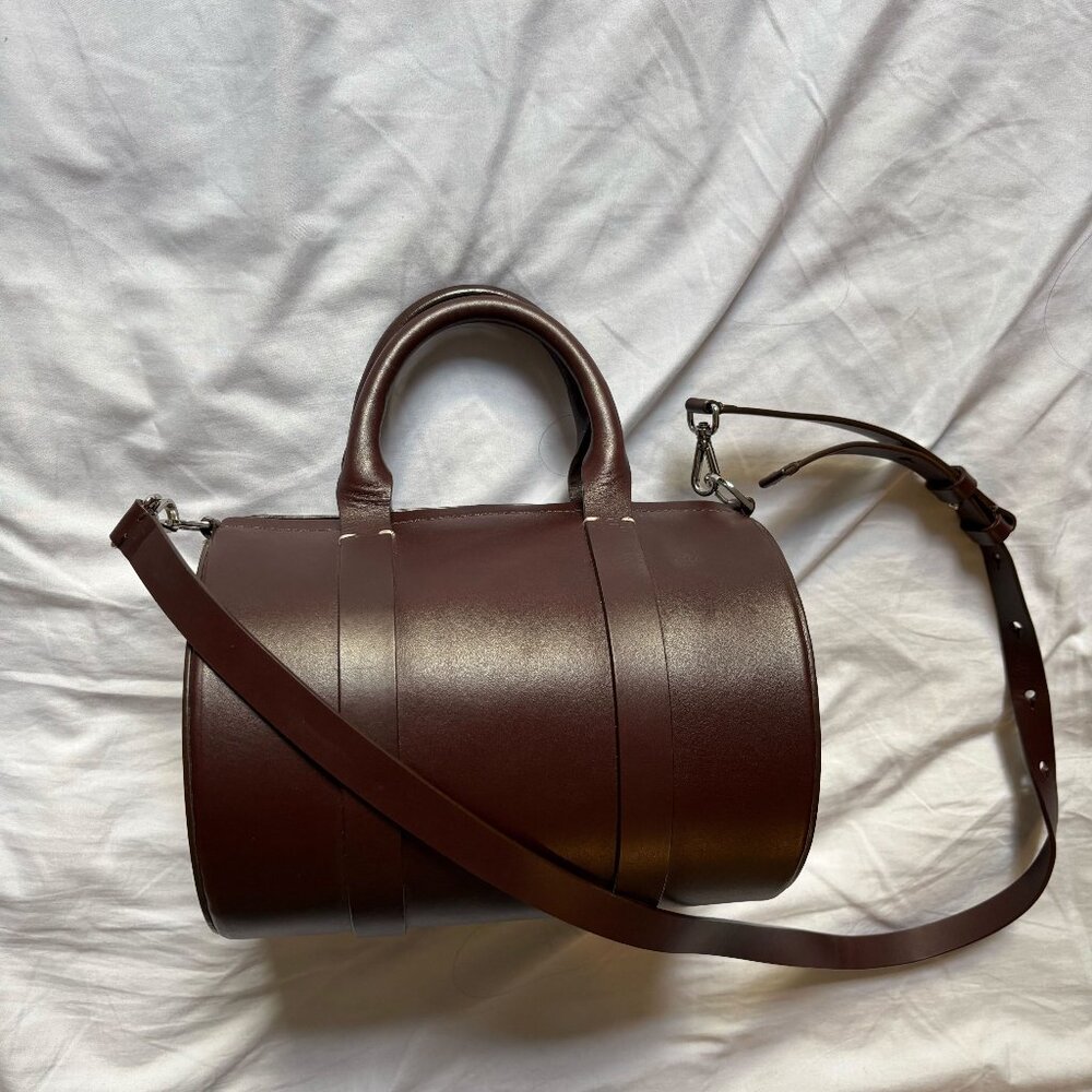 Building Block Mini Cylinder Duffel in Espresso Leather